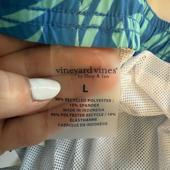 Vineyard Vines Men's Performance Swim Trunks Large Aqua Blue/White Mesh Liner - Picture 10 of 15